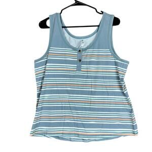 Kuhl Womens Tank Multi Eucalyptus Striped Solstice Henley Neckline Stretch L